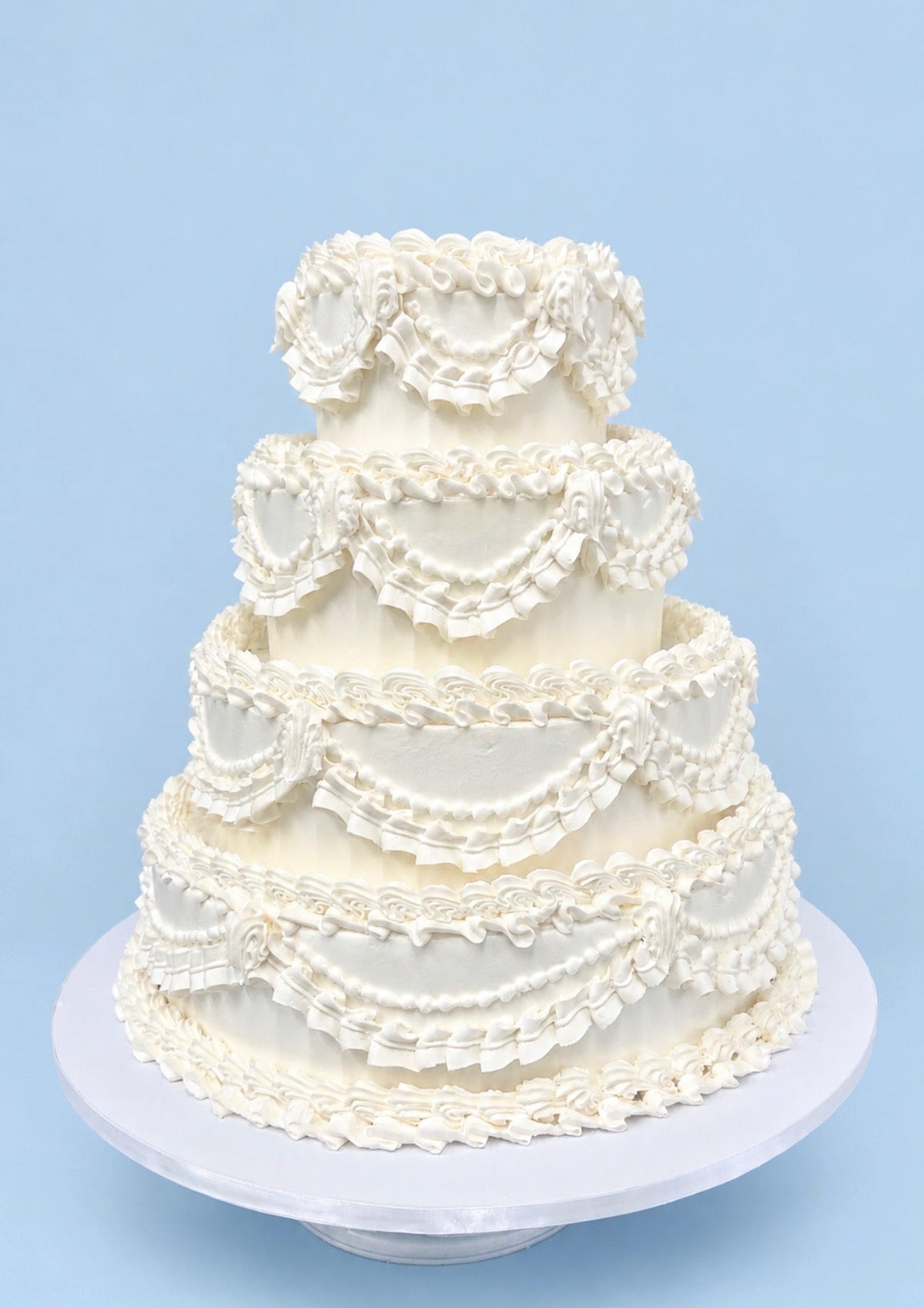 Four-tier vintage piped wedding cake by Milano Cakes, Unanderra
